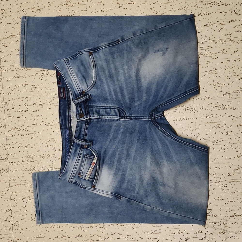 Diesel Industry Blue Fade Carrot Slim Straight Leg Distressed Jeans